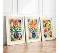Geometric Botanical Trio Mid-Century Set of 3 Framed Wall Art Prints A4