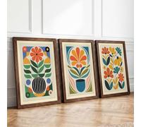 Geometric Botanical Trio Mid-Century Set of 3 Framed Wall Art Prints A4