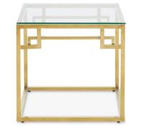 Geometric Brushed Gold Stainless Steel Side Table with Tempered Glass Top | Allu