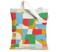 Geometric Canvas Tote Bag for Women, Modern Contemporary Abstract Shapes Summer Red Washable Reusable Everyday Tote Bag Ideas for Family Friends Colleagues Reading Loves 13x15 Inch