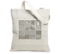 Geometric Canvas Tote Bag for Women, Modern Minimalistic Lines Squares None Beige Washable Reusable Market Tote for Shopping Brunch Park Library Day Trips 13x15 Inch