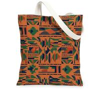 Geometric Canvas Tote Bag for Women, Tribal Modern Diamond Zigzag Pattern Fall Orange Washable Reusable Market Tote Bag for, Orange, 13x15 Inch