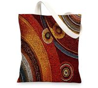 Geometric Canvas Tote Bags, Artistic Circular Pattern Reusable Shopping Bags, Modern Eco-Friendly Lightweight Washable Shou, Red, 13x15 Inch