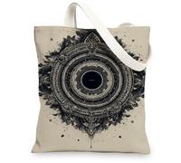 Geometric Canvas Tote Bags, Artistic Mandala Design Reusable Shopping Bags, Lightweight Washable Shoulder Strap Canvas Bags, Beige, 13x15 Inch