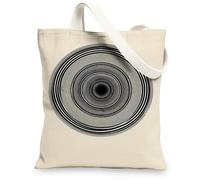Geometric Canvas Tote Bags, Modern Circular Pattern Reusable Shopping Bags, Lightweight Washable Eco-Friendly Shoulder Bags, Beige, 13x15 Inch