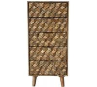 Geometric Carved Mango Wood 5 Drawer Narrow Chest