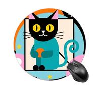Geometric Cat Art Round Mouse Pad 7.8 Inch, Portable Gaming Mouse Mat with Non-Slip Rubber Base & Smooth Surface, Waterproof Mousepad for PC, Laptop, Computer, Office, Home