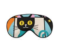 Geometric Cat Art Sleep Mask for Women Men, Soft Eye Mask with Adjustable Strap for Sleeping, Light Blocking Travel Blindfold for Nap Comfortable Eye Cover for Home Office
