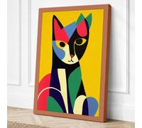 Geometric Cat Face Canvas Wall Art Print 30x20 Inch
