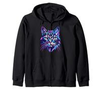 Geometric Cat Face Colorful Polygon Abstract Cats Art Design Zip Hoodie