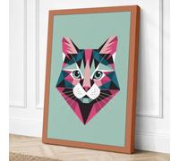 Geometric Cat Face Modern Canvas Wall Art Print 24x16 Inch (61 x 41 cm)