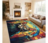 Geometric Cat Floor Mat 60x90 cm, Stained Glass Rugs for Living Room Bedroom, Washable Non Slip Area Rugs, Pattern Small Carpet, Home Decor C22