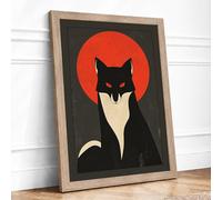 Geometric Cat Icon Modern Framed Wall Art Print A2 (59.4×42cm) Oak, Wall Decor for Living Room, Bedroom, Office & Home, Ready to Hang, Art Gift