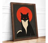 Geometric Cat Icon Modern Framed Wall Art Print A3 (42×29.7cm) Walnut, Wall Decor for Living Room, Bedroom, Office & Home, Ready to Hang, Art Gift