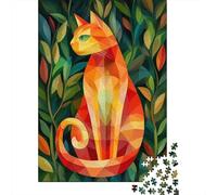 Geometric Cat in Foliage 1000-Piece Jigsaw Puzzle for Adults, 70x50cm/1000pcs, A Calm After-work Activity; Low-dust Card Pieces for Tidy Sorting