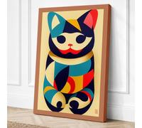 Geometric Cat Mid-Century Canvas Wall Art Print 18x12 Inch (46 x 30 cm)