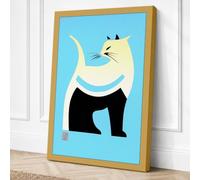 Geometric Cat Mid Century Canvas Wall Art Print 24x16 Inch
