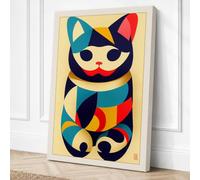 Geometric Cat Mid Century Canvas Wall Art Print 36x24 Inch