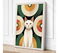 Geometric Cat Mid-Century Canvas Wall Art Print 36x24 Inch (91 x 61 cm)