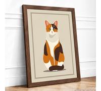 Geometric Cat Mid-Century Framed Wall Art Print A1 (84.1×59.4cm) Walnut, Wall Decor for Living Room, Bedroom, Office & Home, Ready to Hang, Art Gift