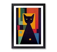 Geometric Cat No.3 Abstract Framed Print | A2 Black Framed Wall Art | Ready to Hang | Abstract Animal Picture | Living Room Bedroom Lounge Office