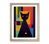 Geometric Cat No.3 Abstract Framed Print | A4 Oak Framed Wall Art | Ready to Hang | Abstract Animal Picture | Living Room Bedroom Lounge Office