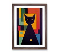 Geometric Cat No.3 Abstract Framed Print | A4 Walnut Framed Wall Art | Ready to Hang | Abstract Animal Picture | Living Room Bedroom Lounge Office