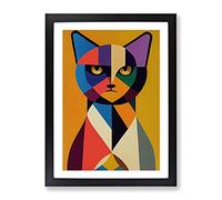 Geometric Cat No.4 Abstract Framed Print | A2 Black Framed Wall Art | Ready to Hang | Abstract Animal Picture | Living Room Bedroom Lounge Office