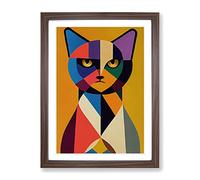 Geometric Cat No.4 Abstract Framed Print | A2 Walnut Framed Wall Art | Ready to Hang | Abstract Animal Picture | Living Room Bedroom Lounge Office