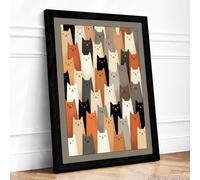 Geometric Cat Pattern Modern Framed Wall Art Print A1 (84.1×59.4cm) Black, Wall Decor for Living Room, Bedroom, Office & Home, Ready to Hang, Art Gift
