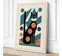 Geometric Cat Play Canvas Wall Art Print 18x12 Inch