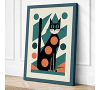 Geometric Cat Play Canvas Wall Art Print 24x16 Inch