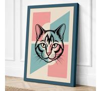 Geometric Cat Portrait Canvas Wall Art Print 24x16 Inch