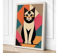Geometric Cat Portrait Canvas Wall Art Print 36x24 Inch (91 x 61 cm)