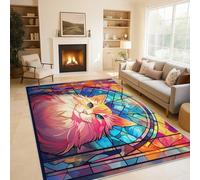 Geometric Cat Rugs for Living Room Bedroom, Stained Glass Area Rugs Large 160x230 cm, Washable Non Slip Pattern Carpet Home Decor C30