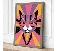 Geometric Cat Sunburst Canvas Wall Art Print 24x16 Inch