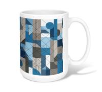 Geometric Ceramic Coffee Mug, Modern Abstract Lines Circles None Blue Novelty Tea Mug with Handle Ideal for Friends Family Co-Worker Lovers Eldership Senior 15 Oz