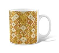 Geometric Ceramic Coffee Mug, Retro Art Stars Triangles Fall Gold Novelty Hot Chocolate Mug with Handle Ideal for Friendship Family Colleague Staff Sweetheart Teachers 11 Oz