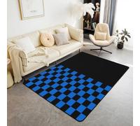 Geometric Check Kids Area Rug,Video Games Plaid Lattice Indoor Floor Mat Entrance Rug for Girls Boys,Modern Grid Simple Non Slip Rug,Black Blue Couch Living Room Decor,5'x6'6''