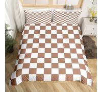 Geometric Checkered Duvet Cover White Khaki Checkerboard Grid Bedding Set Single,Buffalo Plaid Gingham Comforter Cover For Kids Adults Men Geometrical Bed Set Modern Room Decor
