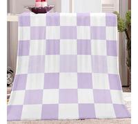 Geometric Checkered Purple Soft Flannel Fleece Blanket for Nursery and Travel, 70x100 cm White Cozy Throw Blanket, Warm Fuzzy Bedding for Toddlers, Kids Bedroom and Outdoor Picnic Use.