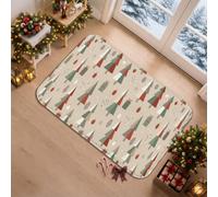 Geometric Christmas Tree Pattern Runner Rug 2x3 | Stylized Evergreen Motifs, Entryway Runner Rug, Gift Box Accents, Neutral Earth Tone Palette, Seasonal Entryway Decor