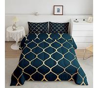 Geometric Circle Bedding Set Golden Blue Stripe Line Duvet Set for Kids Boys Girls Teens Decor Modern Art Luxury Down Comforter King Size 3Pcs