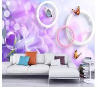 Geometric Circle Butterfly Purple Lily 3D Wallpaper Easy Install Feature Office Living Room Sofa Bedroom TV Background Wall Decoration-350cm×256cm