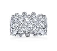 Geometric Circle Cubic Zirconia Wide Bezel CZ Bubble Stackable Eternity Band Ring Set For Women .925 Sterling Silver