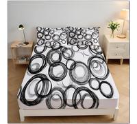 Geometric Circle Fitted Sheet Single Bed Polka Dots Black and White 3D Fitted Sheets Deep Pocket 12 inch 30 cm Bottom Sheet Ultra Soft Microfibre Bedding Set with 2 Pillowcases a/4435