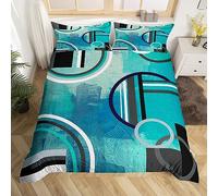 Geometric Circles Duvet Cover Super King,Teal Blue Grey Black Comforter Cover,Ombre Oil Painting Bedding Set,Modern Abstract Tie Dye Quilt Cover, Room Decor Bedspread Cover with 2 Pillow Cases
