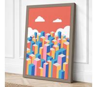 Geometric City Stacks Modern Canvas Wall Art Print 18x12 Inch (46 x 30 cm)