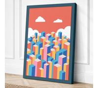 Geometric City Stacks Modern Canvas Wall Art Print 24x16 Inch (61 x 41 cm)