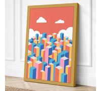 Geometric City Stacks Modern Canvas Wall Art Print 30x20 Inch (76 x 51 cm)